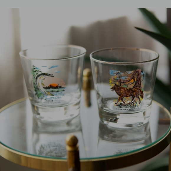 Vintage Cocktail Glasses with Canadian Wildlife imagery - Picture 7 of 7